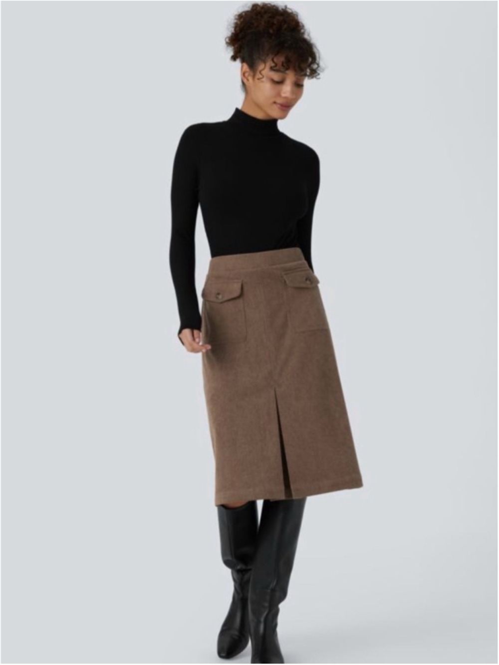 Halara Mid Rise Front Side Flap Pocket Midi Corduroy Casual Skirt small